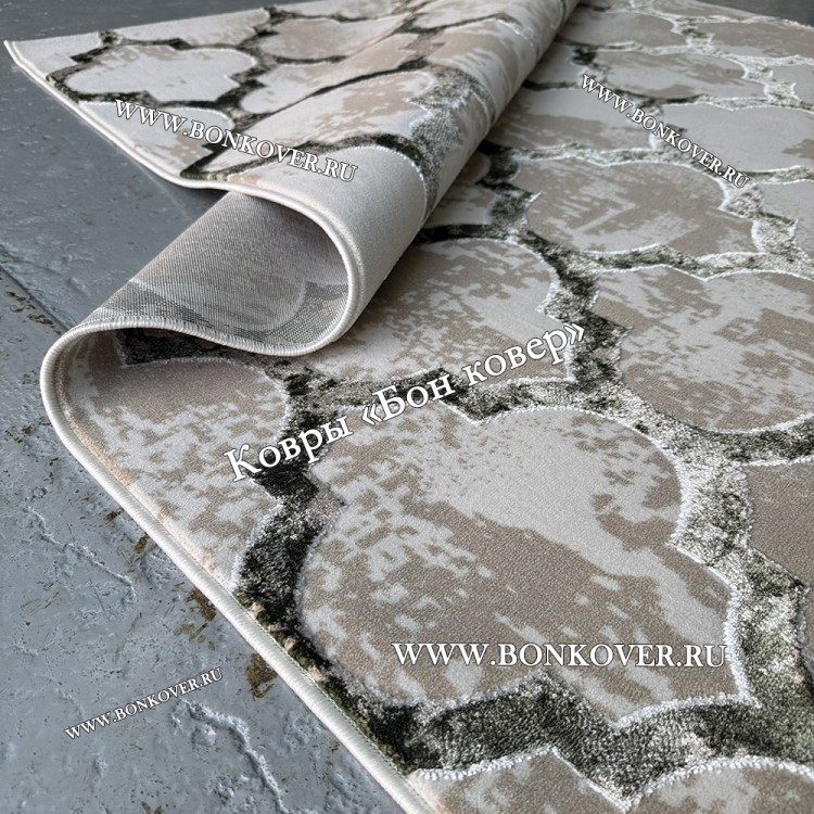 Турецкий Геометрический Ковер Арт 30361 Бежевый с Зеленым