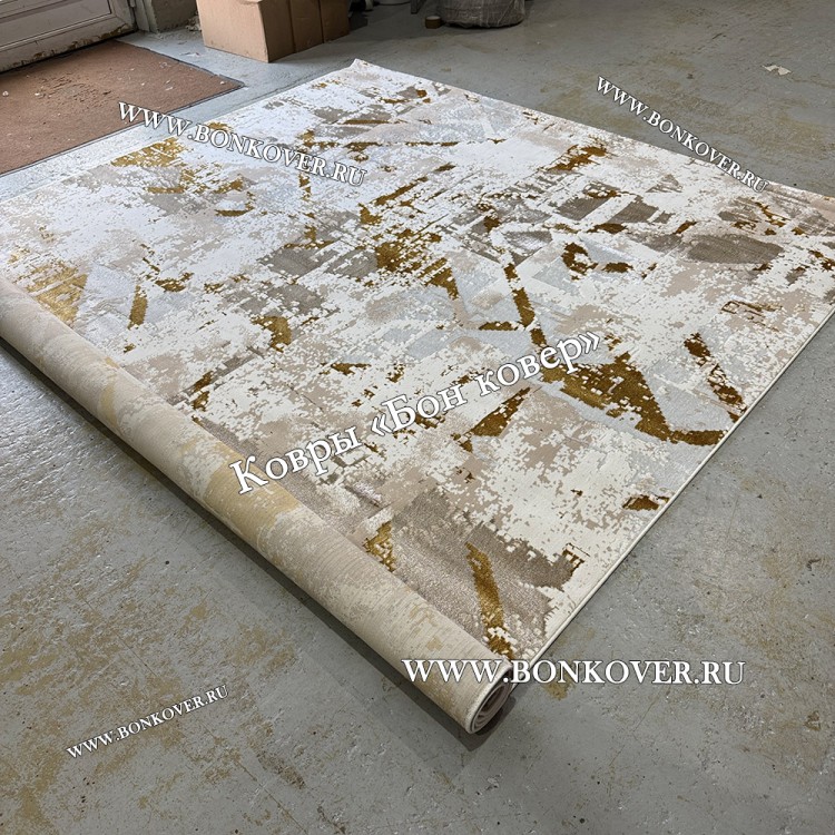 Турецкий Прямоугольный Ковер Бежевый с Золотистым дизайн 01