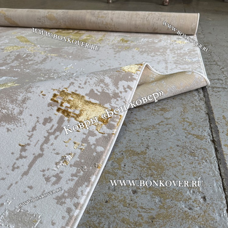 Турецкий Прямоугольный Ковер Бежевый с Золотистым дизайн 01