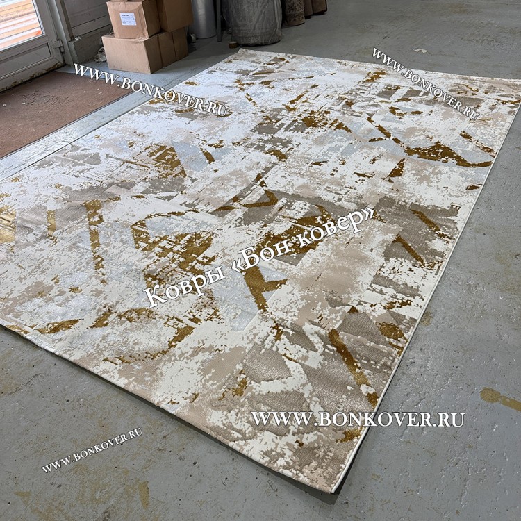 Турецкий Прямоугольный Ковер Бежевый с Золотистым дизайн 01