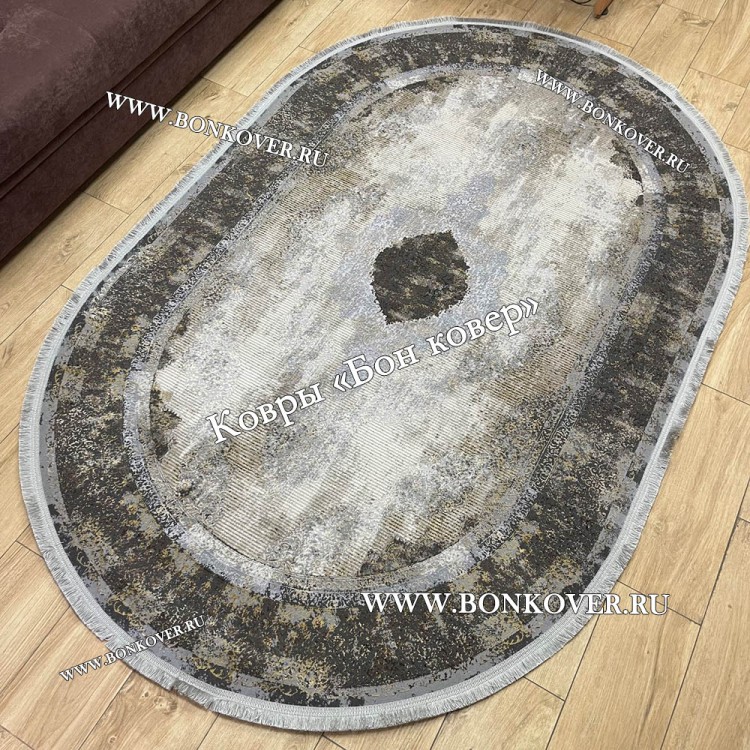 Турецкий ковер для гостиной Дизайн 02 Серый Овал
