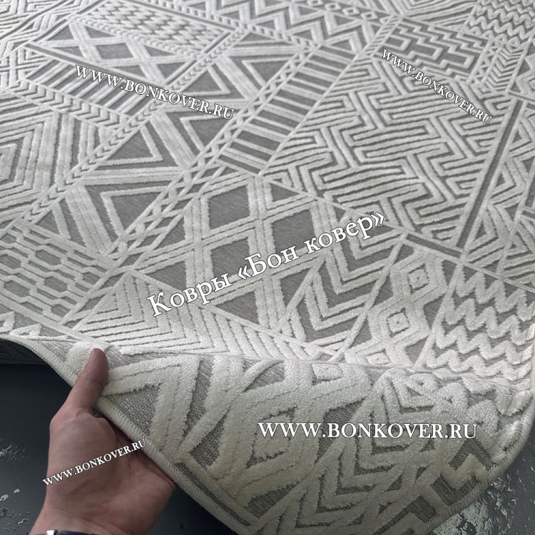 Тонкий Ковер для гостиной из артшелка дизайн 30299 Молочный