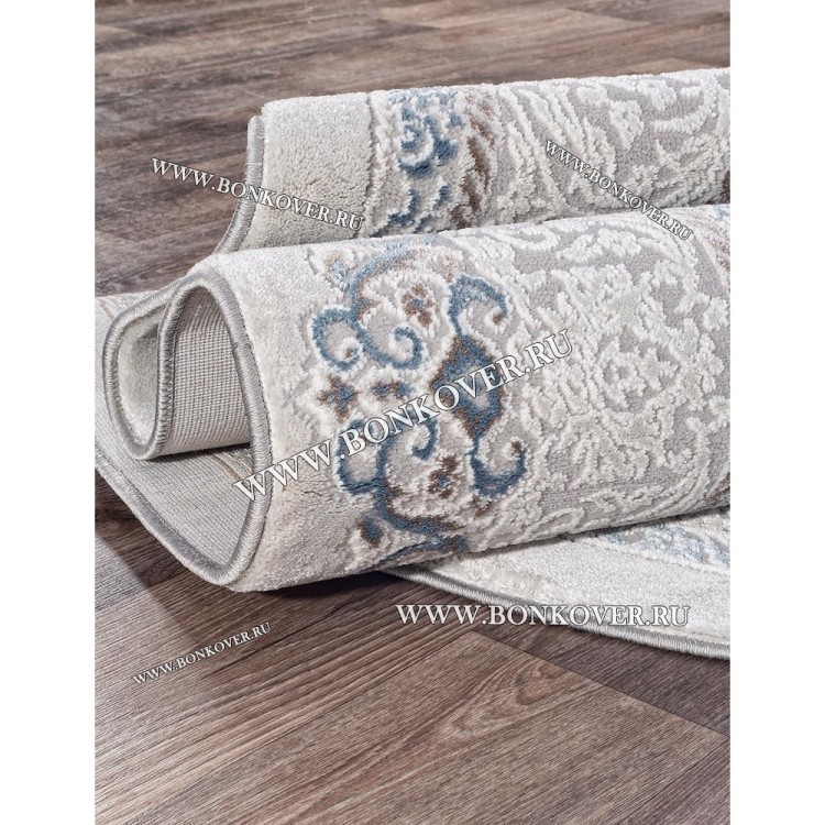 Турецкий Ковер Для Гостиной Дизайн 27 Синий с Серым Овальный