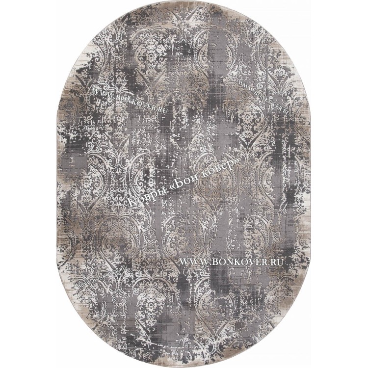 Абстрактный ковер дизайн 99 коричневый с серым овал